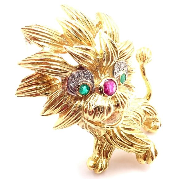 Authentic! Cartier Whimsical Dragon Lion 18k Yellow Gold Diamond Ruby Pin Brooch - Picture 13 of 14